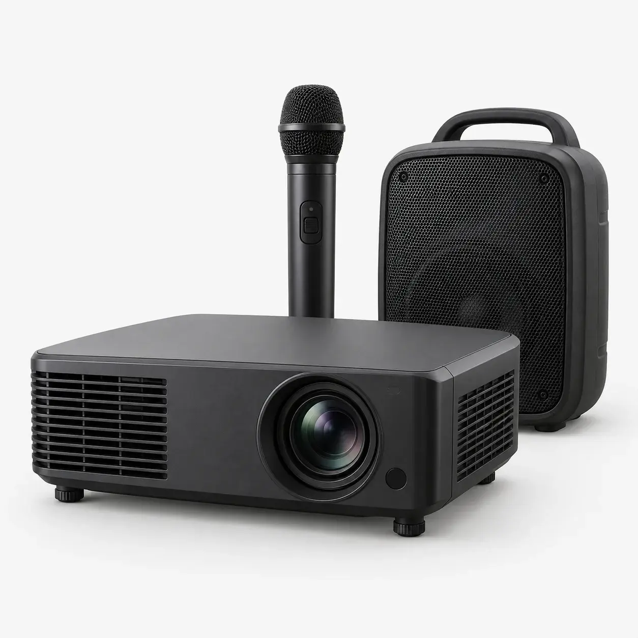 Illustration of a projector, microphone and speaker